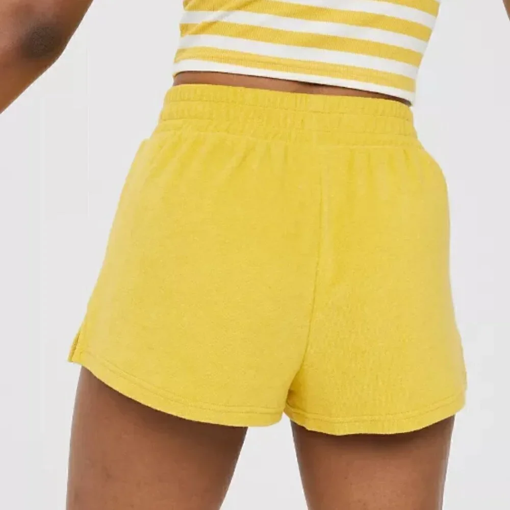 Aerie Offline Summer Lights Terry Shorts High Rise Yellow Size L NWT - Picture 2 of 6